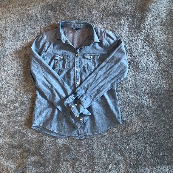 American Eagle Outfitters Tops - AEO lace denim button down American Eagle Outfitters Tops - AEO lace denim button down